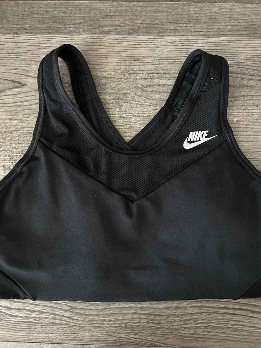 Nike Black Mesh-Trim Sports Bra with White Logo
